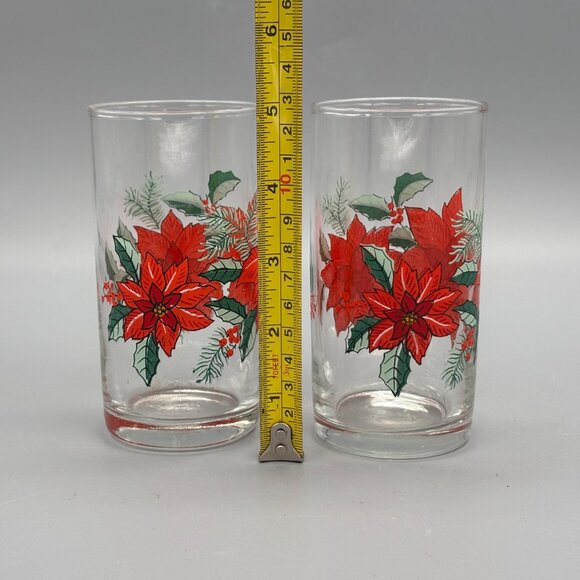 Vintage Poinsettia Christmas Drinking Glasses – Set of 2 Holiday Tumblers - Picture 6 of 6